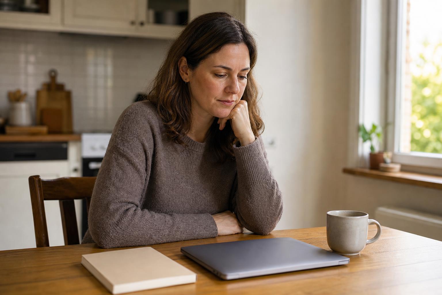Person at a kitchen table calmly reviewing their emergency fund safety cushion